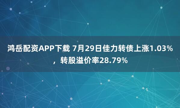 鸿岳配资APP下载 7月29日佳力转债上涨1.03%，转股溢价率28.79%